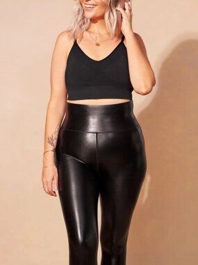 Knix Sculpt Faux Leather High Waisted Bird Papaya Contour Leggings Black Medium